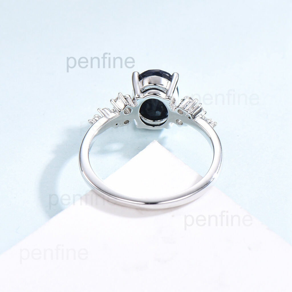 Oval Blue Sandstone Cluster Galaxy Engagement Ring YS301 - PENFINE