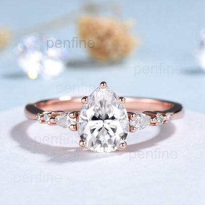 Pear shaped moissanite Ring / Vintage minimalist engagement ring rose gold for women / Diamond wedding bridal promise ring/ Anniversary Gift - PENFINE