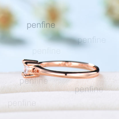 Minimalist Diamond Engagement Ring / Dainty Plain Gold Moissanite Wedding Ring for Women / Solid 14K Rose Gold Split Shank Anniversary Ring - PENFINE