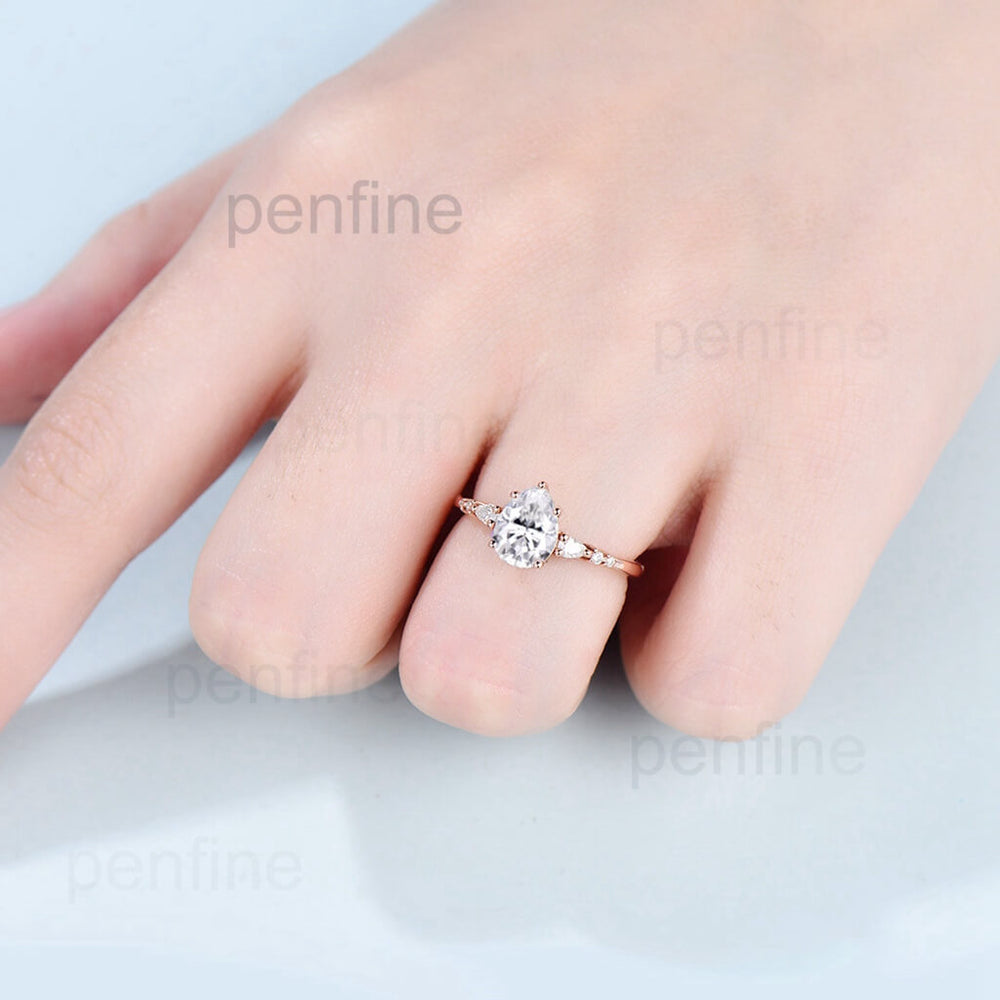 Pear shaped moissanite Ring / Vintage minimalist engagement ring rose gold for women / Diamond wedding bridal promise ring/ Anniversary Gift - PENFINE