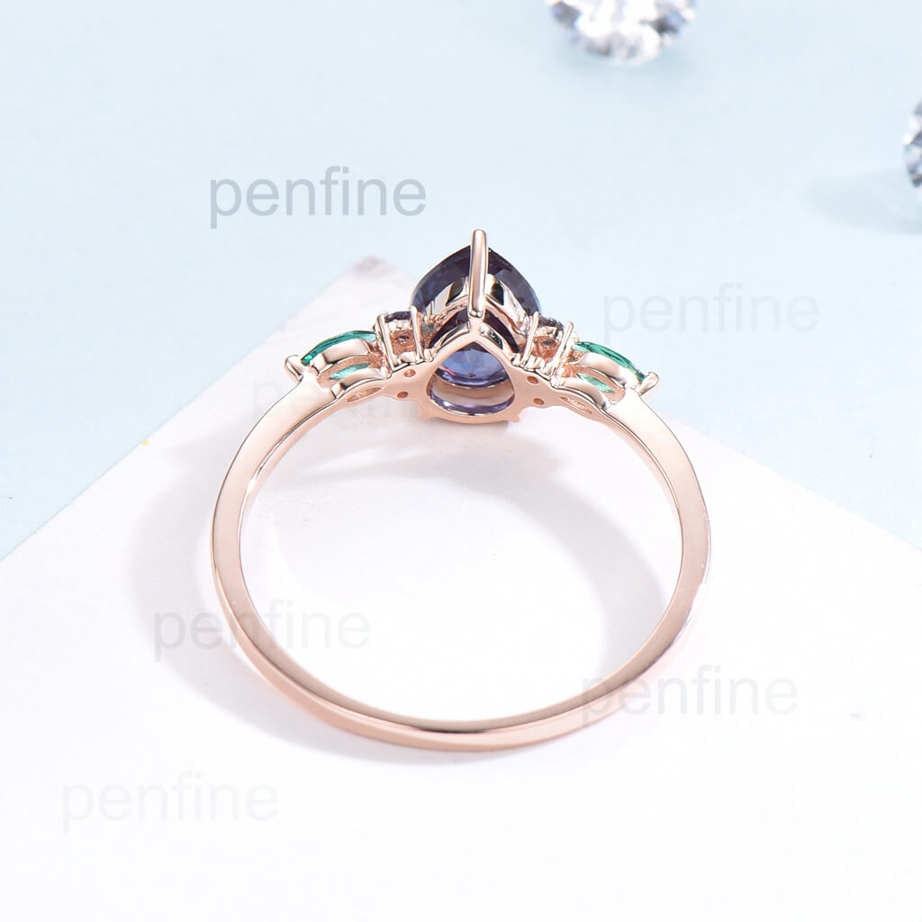 Vintage Pear Alexandrite Cluster Emerald Engagement Ring OHO1 - PENFINE
