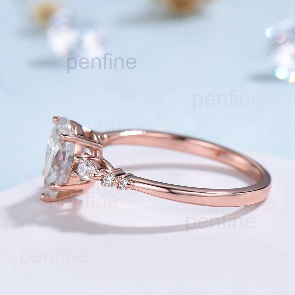 Pear shaped moissanite Ring / Vintage minimalist engagement ring rose gold for women / Diamond wedding bridal promise ring/ Anniversary Gift - PENFINE