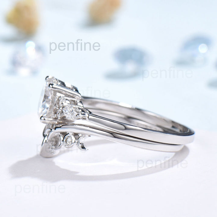 Vintage Moissanite Wedding Set Norse Viking Band - PENFINE
