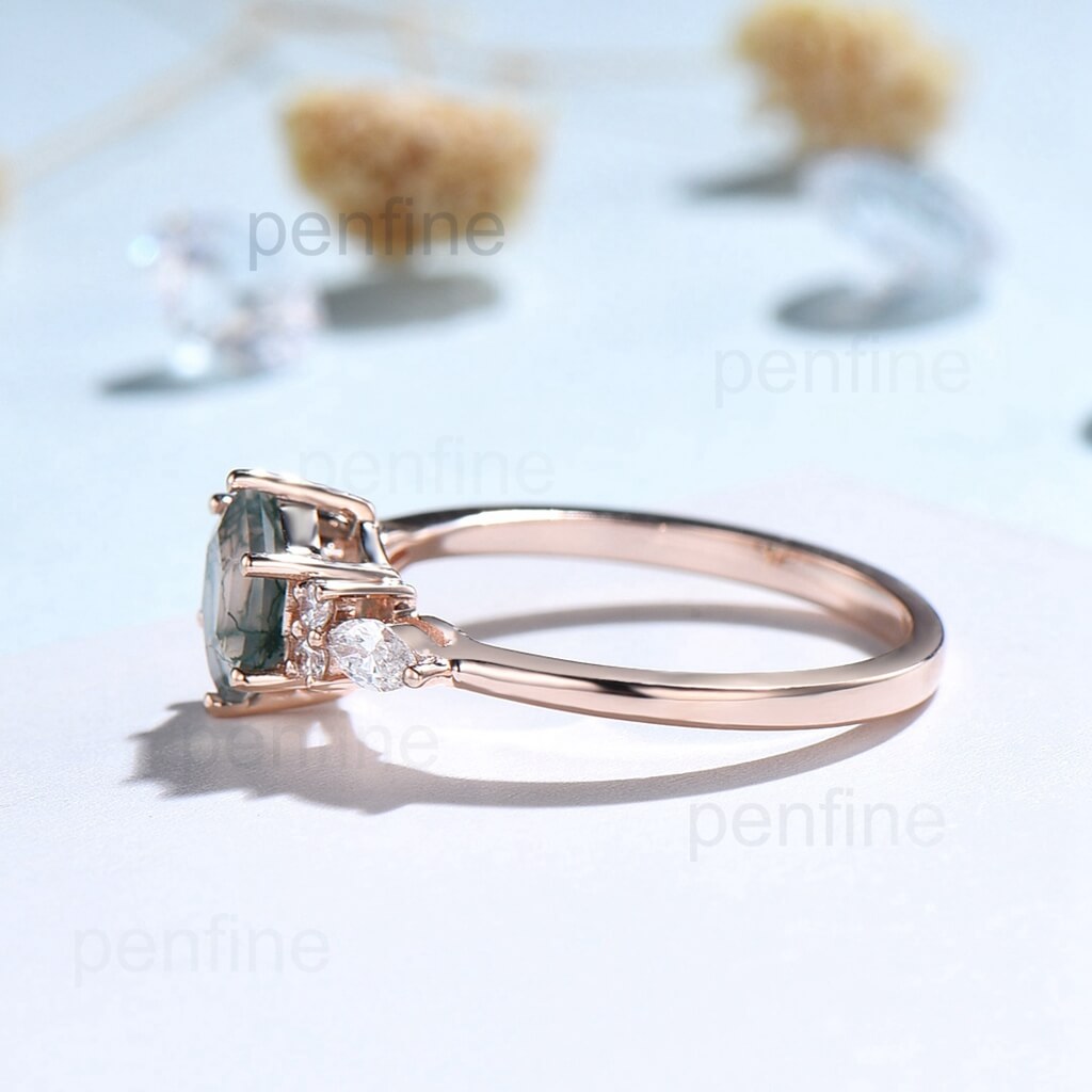 Unique Neil Moss Agate Diamond Ring Hexagon Cut - PENFINE