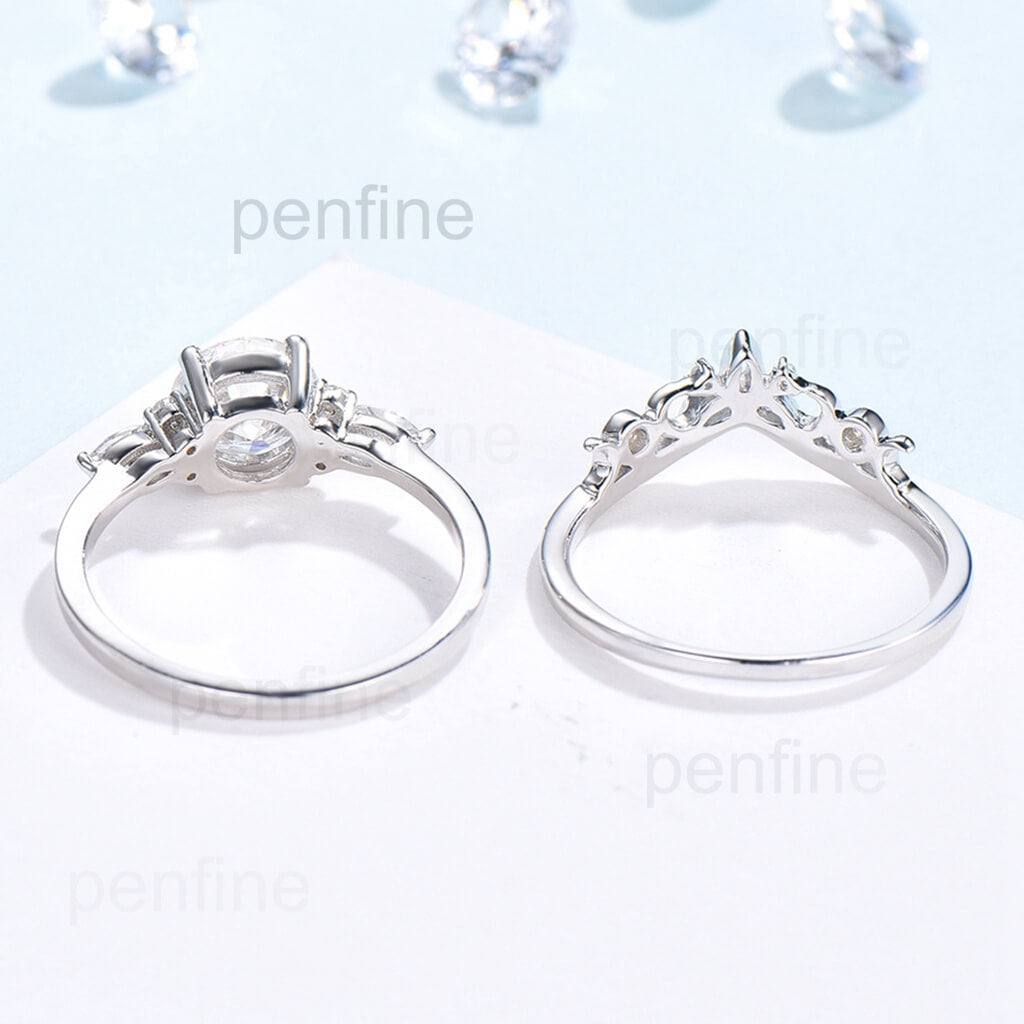 Vintage Moissanite Wedding Set Norse Viking Band - PENFINE