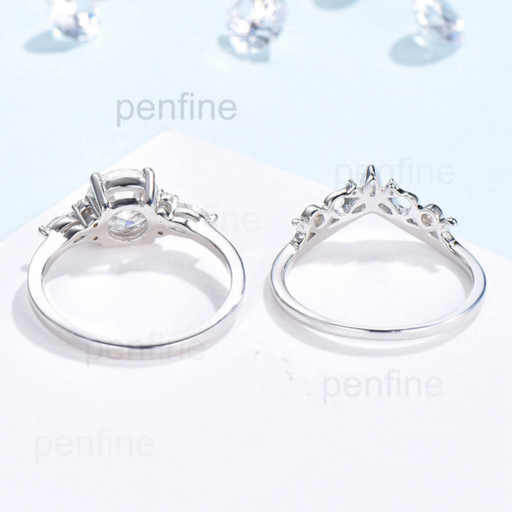 Vintage Moissanite Wedding Set Norse Viking Band - PENFINE