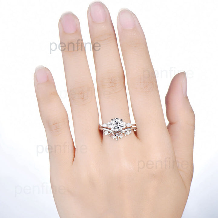 Vintage Moissanite Wedding Set Norse Viking Band - PENFINE