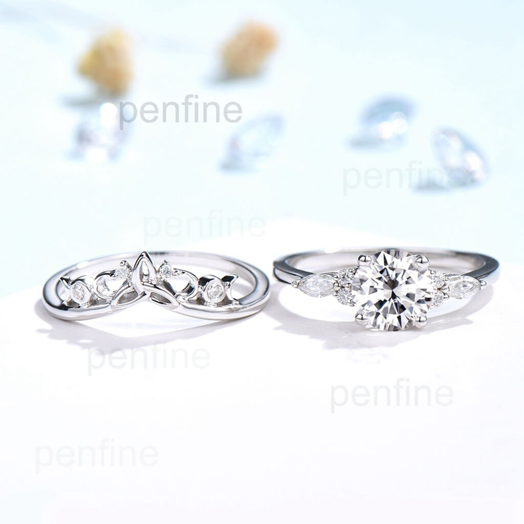 Vintage Moissanite Wedding Set Norse Viking Band | PenFine – PENFINE