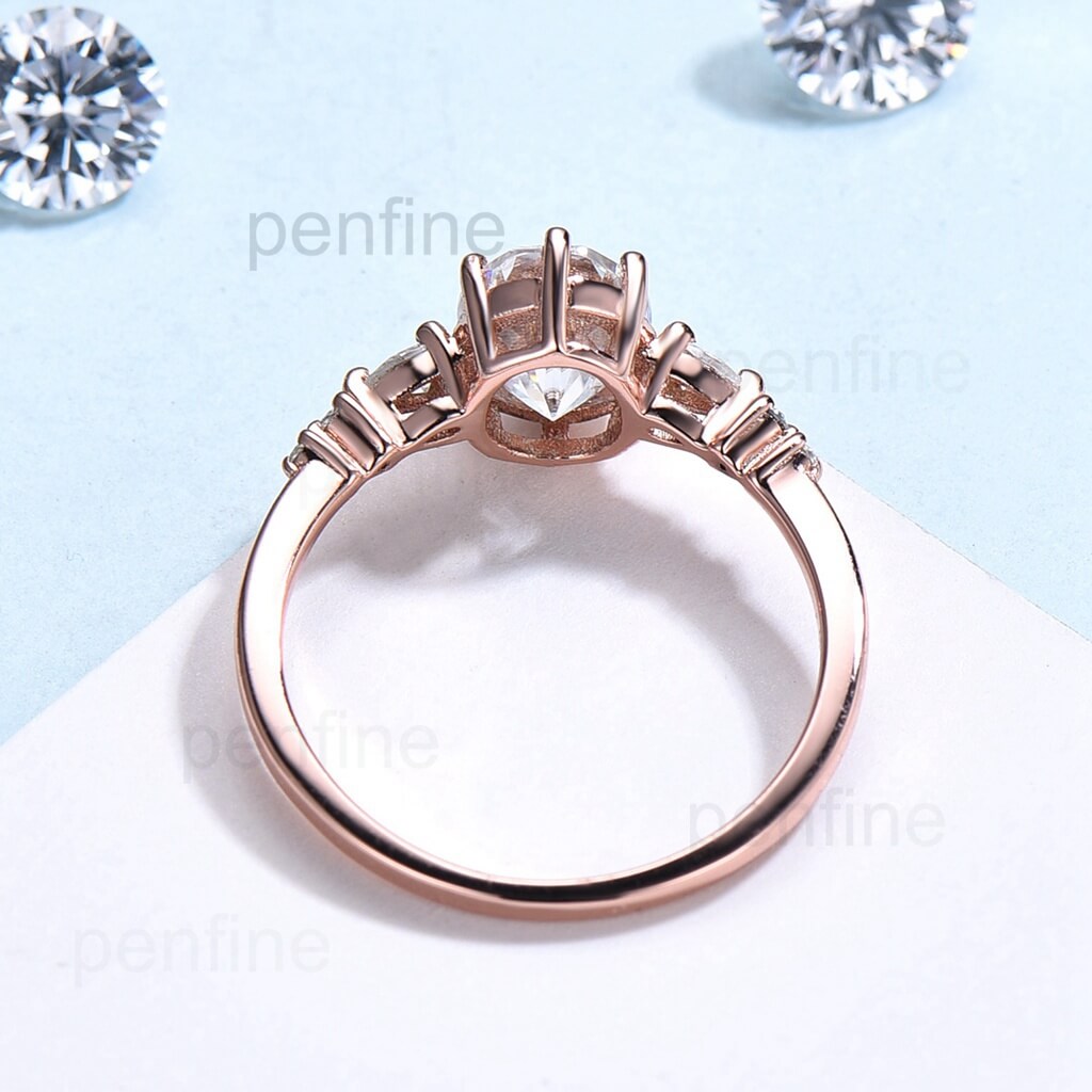 Oval cut Moissanite Engagement Ring Set 14K/18K Rose Gold vintage Unique pear diamond Cluster ring women promise ring - PENFINE