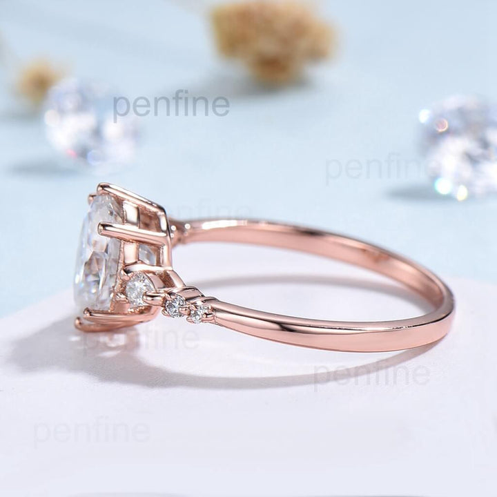 Oval cut Moissanite Engagement Ring Set 14K/18K Rose Gold vintage Unique pear diamond Cluster ring women promise ring - PENFINE