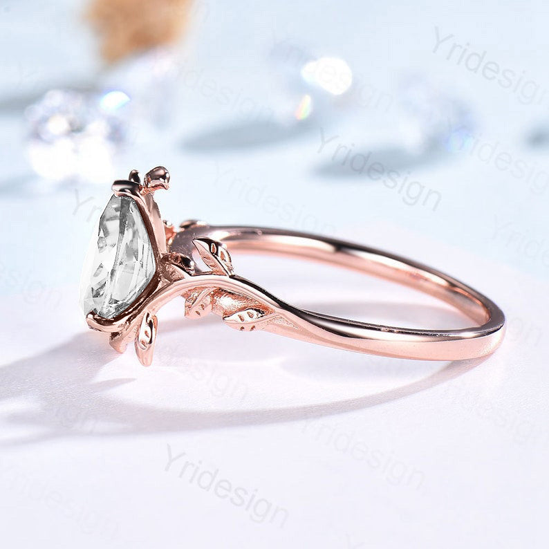 Twig Pear Moissanite Engagement Ring Leaf Vine Style - PENFINE