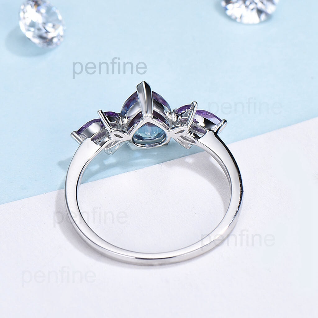 Mint pear alexandrite ring Cluster Marquise amethyst engagement ring - PENFINE