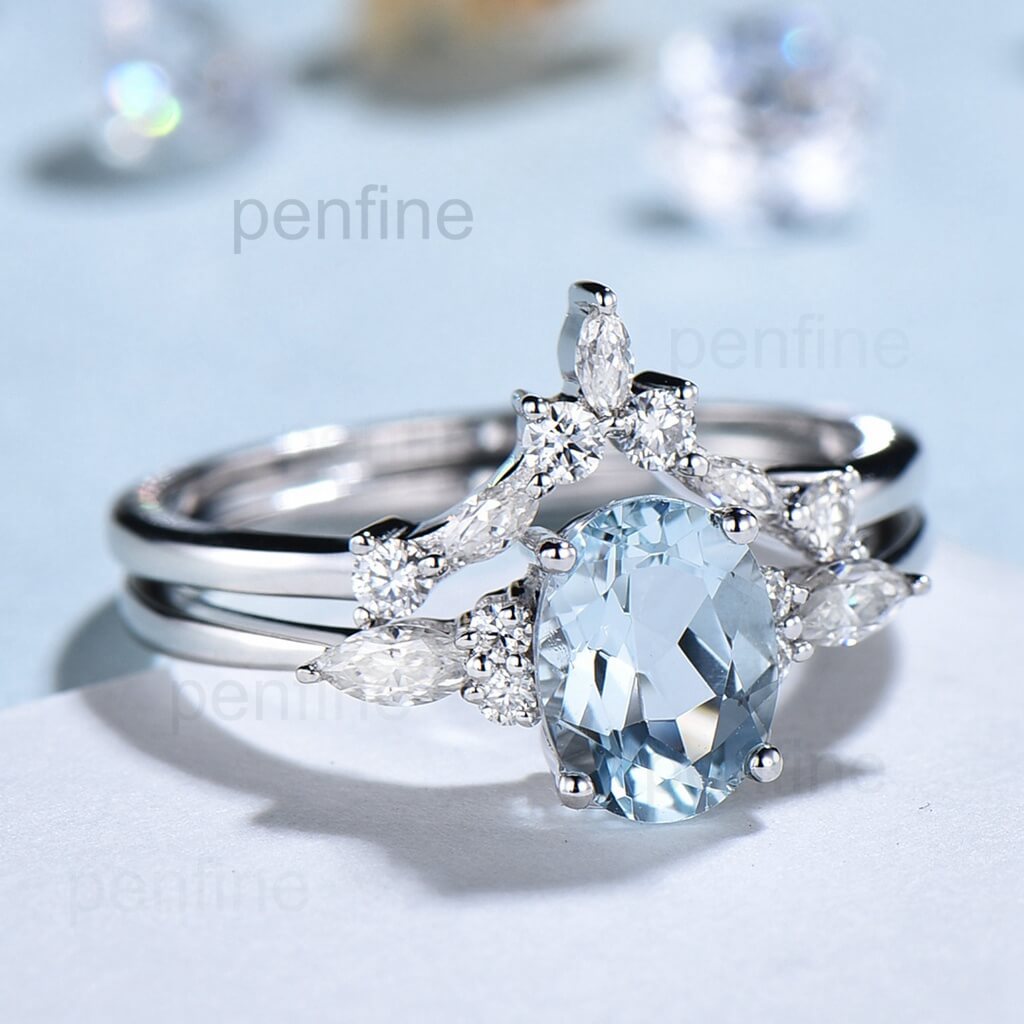 Aquamarine moissanite deals engagement rings