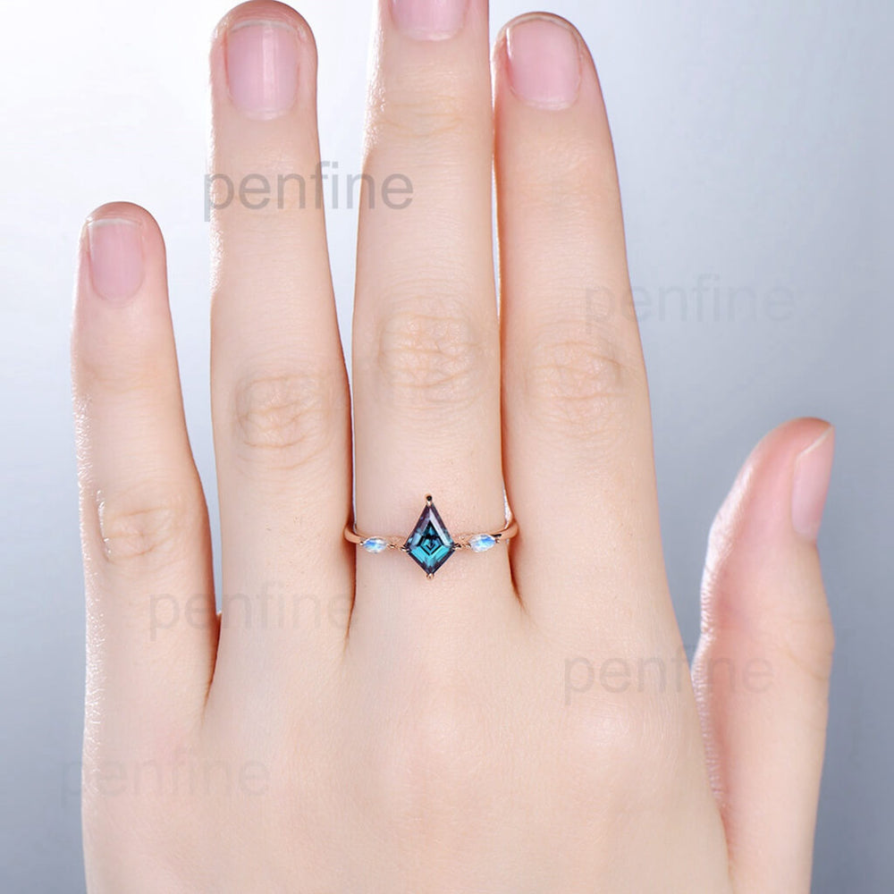 Marquise Moonstone Unique Alexandrite Engagement Ring Vintage Kite Cut Alexandrite Wedding Ring Cute Anniversary Ring For Women - PENFINE