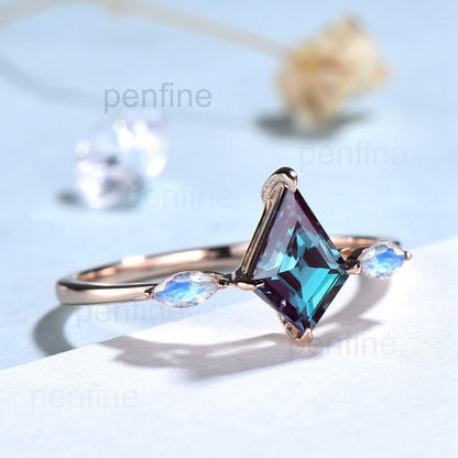 Marquise Moonstone Unique Alexandrite Engagement Ring Vintage Kite Cut Alexandrite Wedding Ring Cute Anniversary Ring For Women - PENFINE