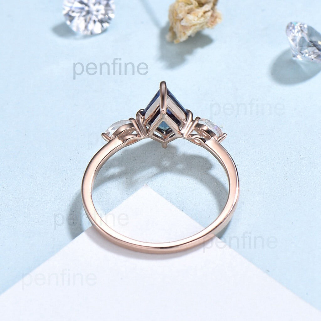 Marquise Moonstone Unique Alexandrite Engagement Ring Vintage Kite Cut Alexandrite Wedding Ring Cute Anniversary Ring For Women - PENFINE