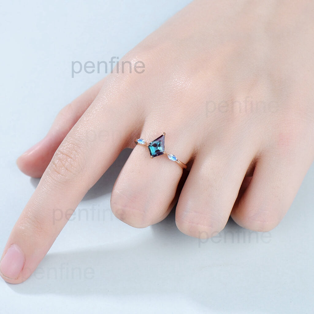 Marquise Moonstone Unique Alexandrite Engagement Ring Vintage Kite Cut Alexandrite Wedding Ring Cute Anniversary Ring For Women - PENFINE