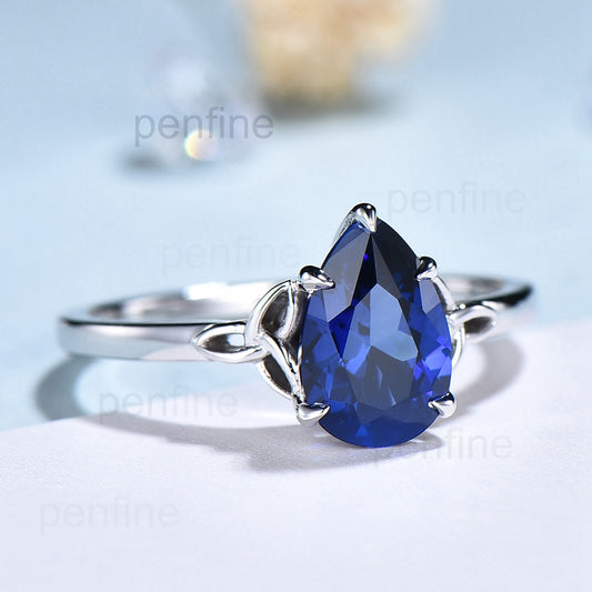 Vintage Blue Sapphire Celtic Engagement Ring Plain Gold - PENFINE