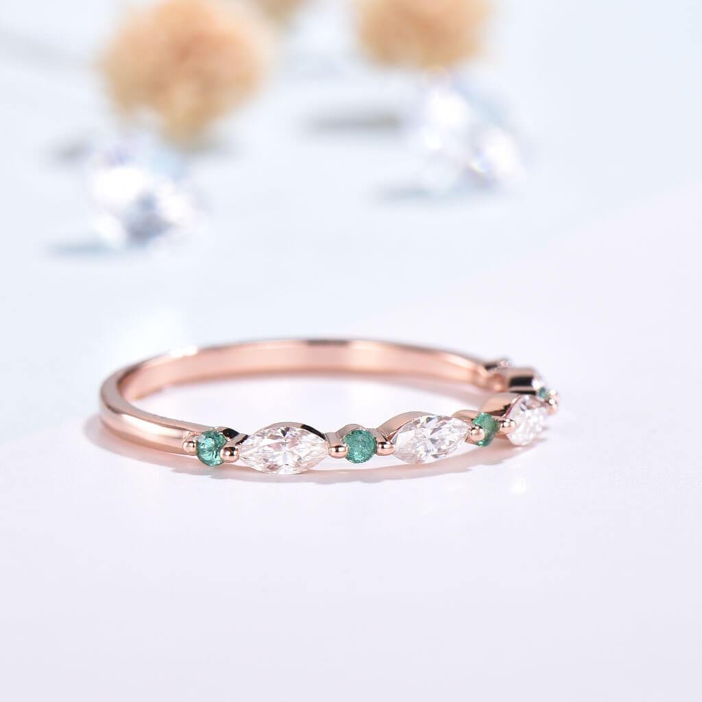 Vintage Marquise Moissanite Emerald  Wedding Ring - PENFINE