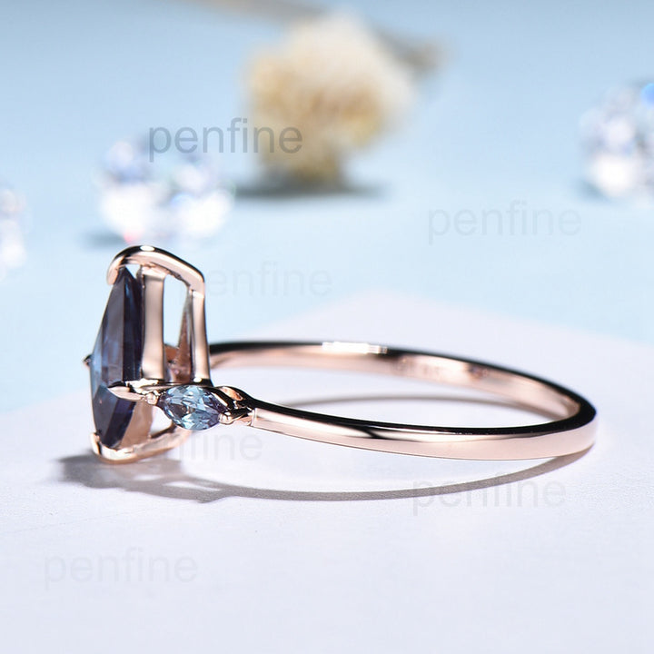 Marquise Alexandrite Band Unique Vintage Alexandrite Engagement Ring Kite Cut Delicate Simple Anniversary Ring For Women - PENFINE