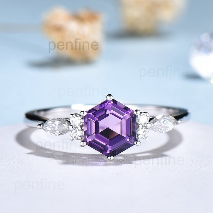 hexagon amethyst engagement ring