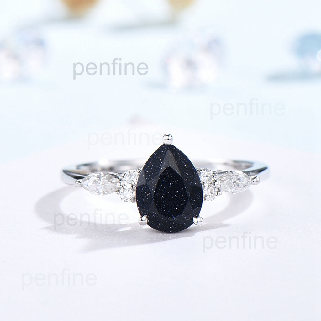 pear blue sandstone ring