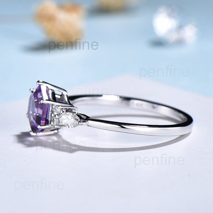 Unique Neil Hexagon Amethyst Diamond White Gold - PENFINE