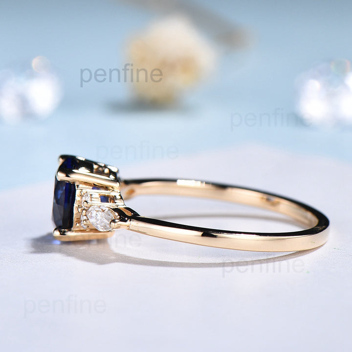 7mm round sapphire diamond ring for women - PENFINE