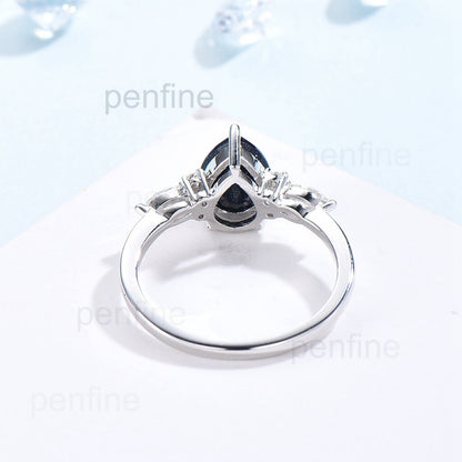 Pear Shaped Cluster Blue Sandstone Galaxy Nadia Engagement Ring - PENFINE
