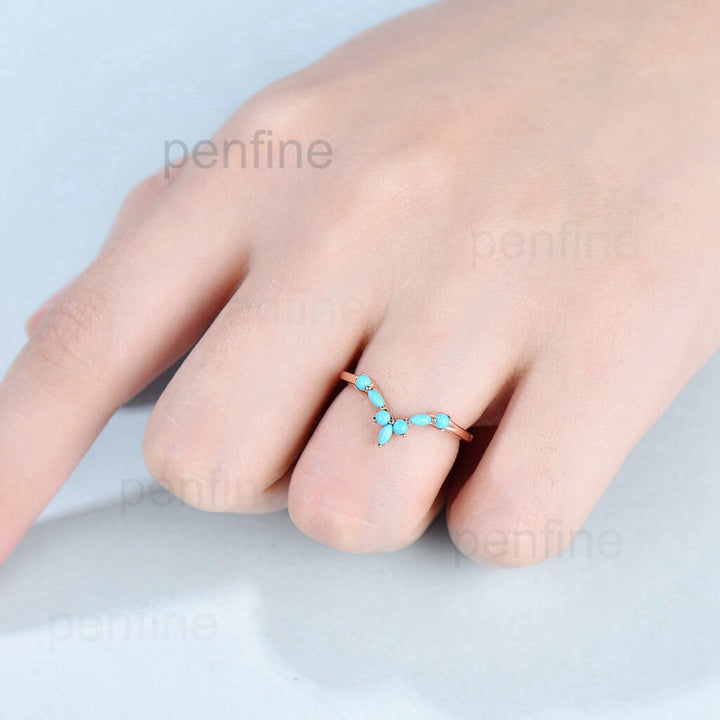 Antique turquoise wedding band Curve Wedding Band, Gold Wedding Band, Gold Stacking Ring, Wedding Bands Women - PENFINE