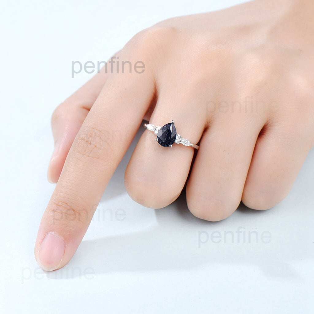 Pear Shaped Cluster Blue Sandstone Galaxy Nadia Engagement Ring - PENFINE