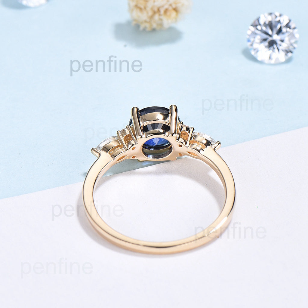 7mm round sapphire diamond ring for women - PENFINE