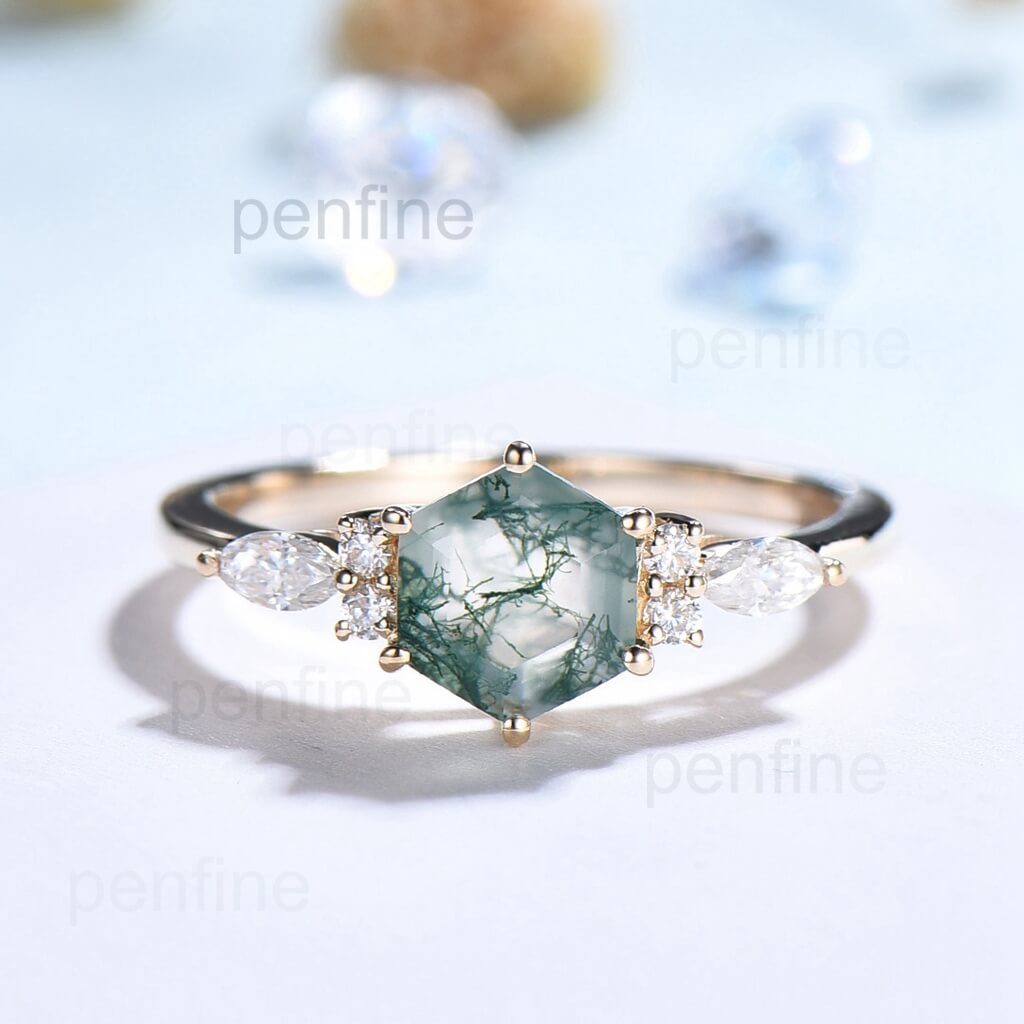 yellow gold moss agate ring