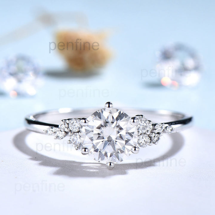 Cluster unique vintage moissanite engagement ring - PENFINE