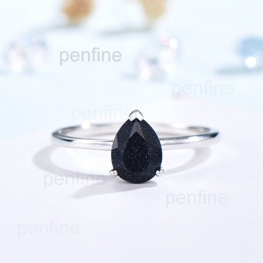 Solitaire Blue Sandstone Galaxy Engagement Ring Teardrop - PENFINE