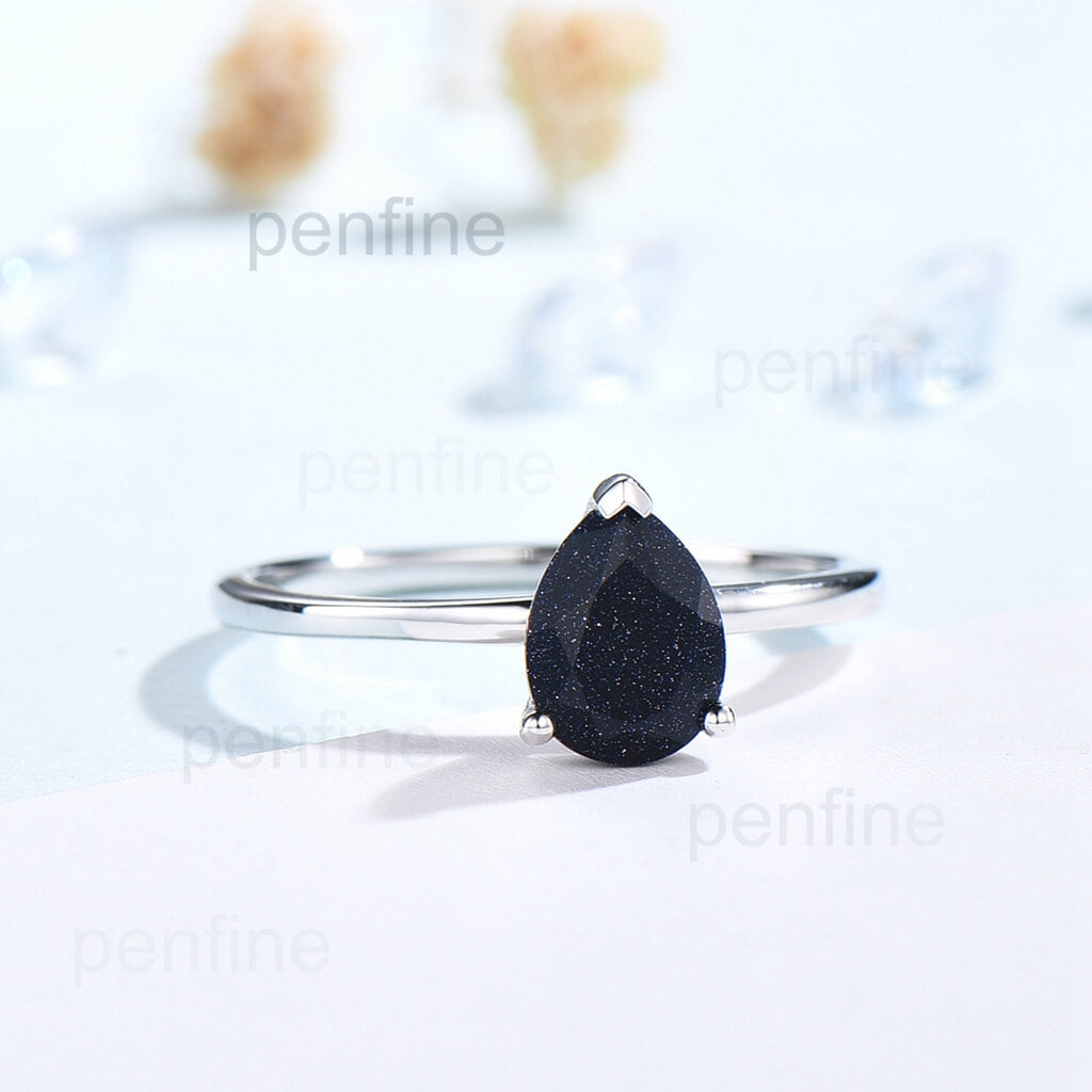 Solitaire Blue Sandstone Galaxy Engagement Ring Teardrop - PENFINE