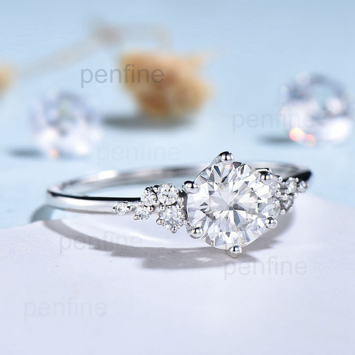 Cluster unique vintage moissanite engagement ring - PENFINE