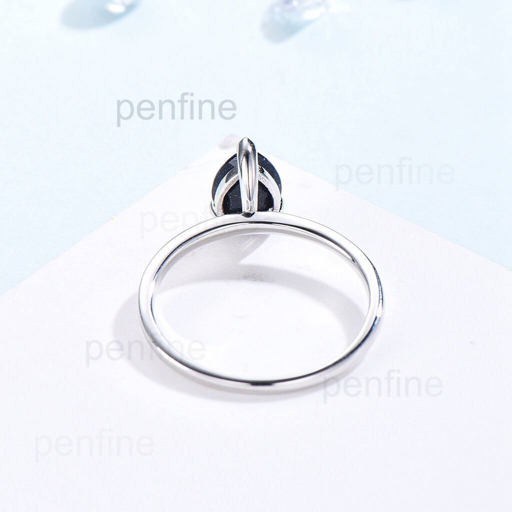 Solitaire Blue Sandstone Galaxy Engagement Ring Teardrop - PENFINE