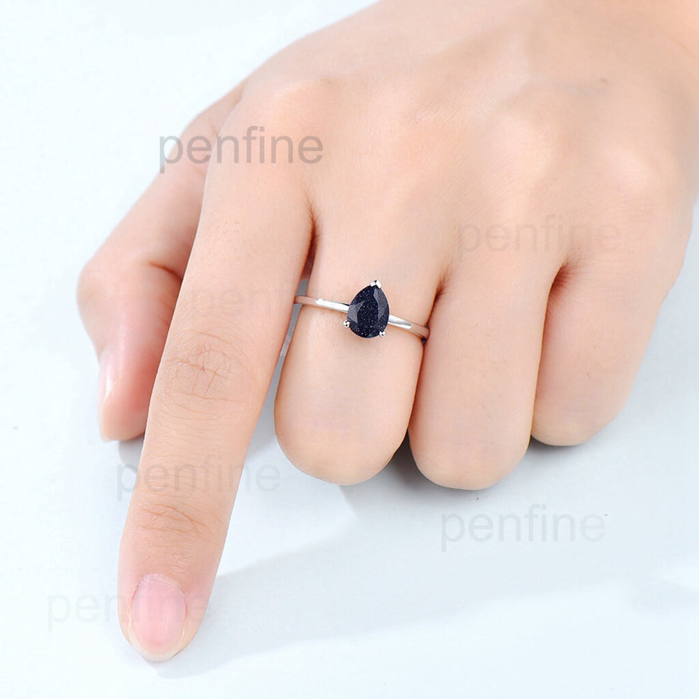 Solitaire Blue Sandstone Galaxy Engagement Ring Teardrop - PENFINE