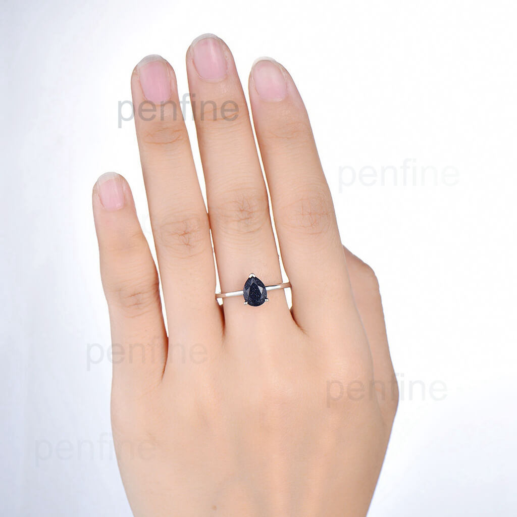 Solitaire Blue Sandstone Galaxy Engagement Ring Teardrop - PENFINE