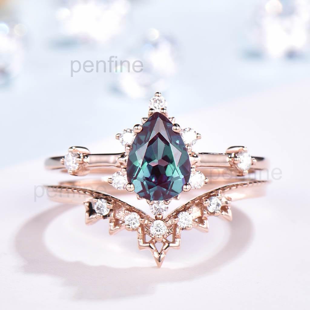 vintage pear alexandrite wedding set