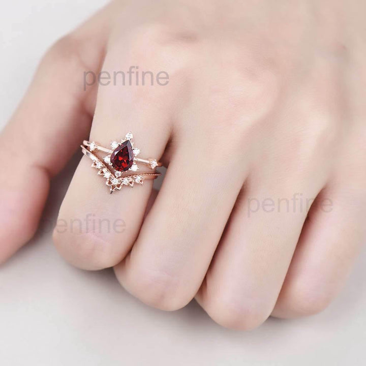 vintage garnet wedding set hand