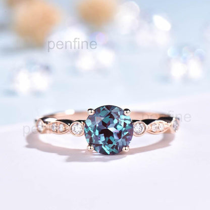 Art Deco Alexandrite Diamond Engagement Ring  