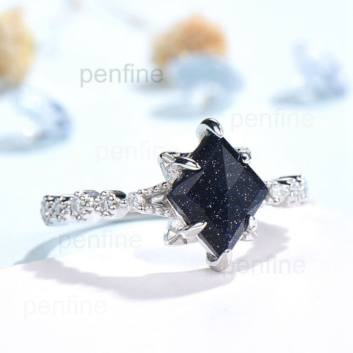 Unique Rhombus Shape Blue Sandstone Cluster Galaxy Engagement Ring YS1019 - PENFINE