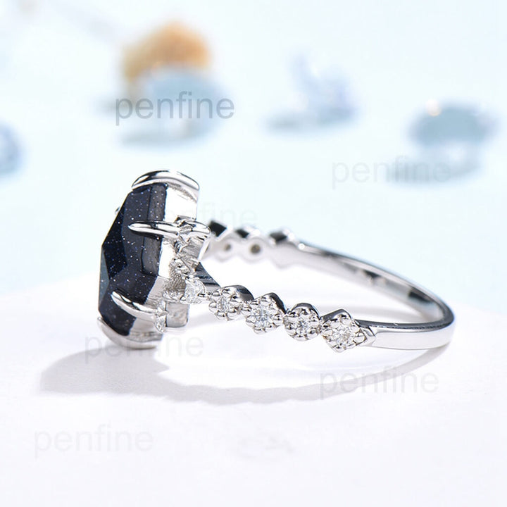 Unique Rhombus Shape Blue Sandstone Cluster Galaxy Engagement Ring YS1019 - PENFINE