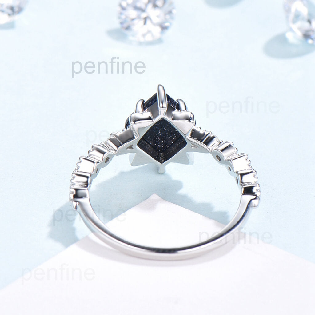 Unique Rhombus Shape Blue Sandstone Cluster Galaxy Engagement Ring YS1019 - PENFINE