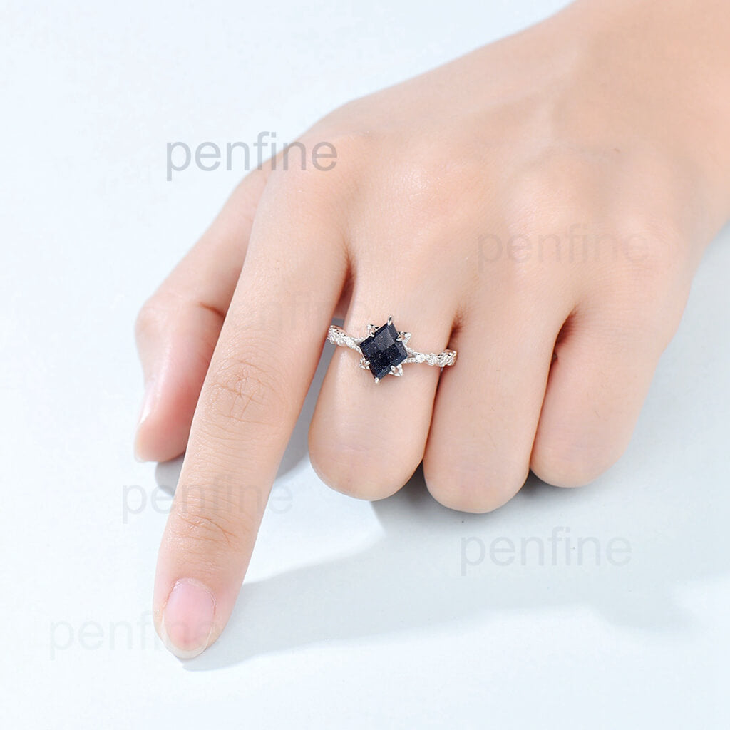 Unique Rhombus Shape Blue Sandstone Cluster Galaxy Engagement Ring YS1019 - PENFINE