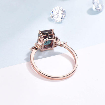 Emerald cut Alexandrite engagement ring rose gold back