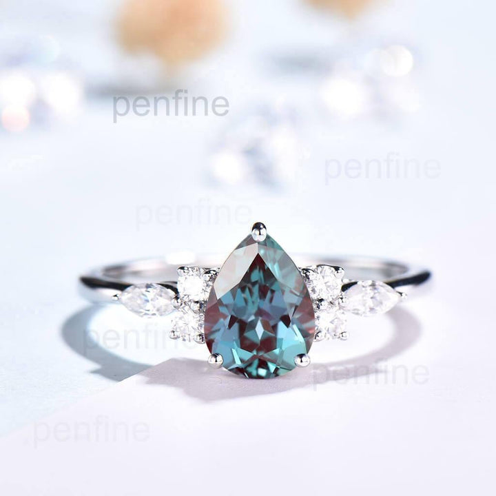 pear shaped alexadnrite engagemenrt ring