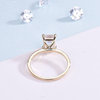 Emerald Cut Rainbow Moonstone Diamond Engagement Ring  back
